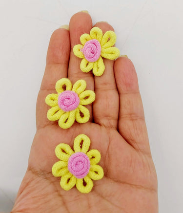 Yellow and Pink Floral Applique, Flower Motifs x 5